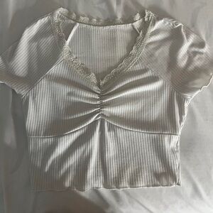 SHEIN White Ribbed Ruched Crop Top